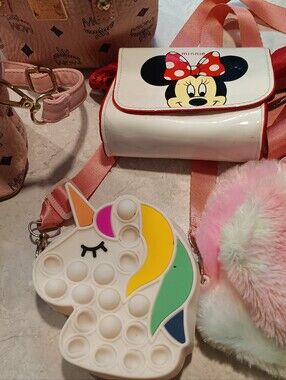 Kids Crossbody Bag with Unicorn Pop-It Charm - White & Pink.   $10.00